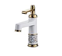 YAWEDA Bacino Rubinetti Ottone Placchi In Oro Rosa Rubinetto Lavandino Del Bagno Geramic Singola Maniglia Hole Deck Mount Miscelatore Acqua Di Rubinetto, Spray Vernice Bianca