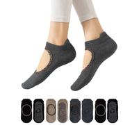 Yawlsow 4 paia di calzini da pilates con impugnature, calzini da yoga da donna, antiscivolo, per allenamento sportivo attivo, Leopard Prin-nero* 2 + grigio scuro + kaki, taglia unica