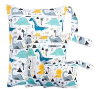 YAWYO Set di 3 borse per pannolini, fantasia dinosauro blu, wet bag per bambini, 3 misure riutilizzabili con cerniera per campeggio, nuoto, viaggi, spiaggia
