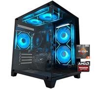 YAWYORE PC da gioco AMD Ryzen 5 5600GT, 16 GB DDR4 3200 MHz, 1 TB M.2 NVMe PCle4.0 Gen4.550 W 80PLUS PSU, WLAN, console da ufficio, design da gioco, vista