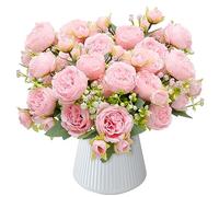 YAXIDAEVER 4 Fiori di peonie Grandi in Seta,Bouquet di Peonia di Seta Fiori Finti,Contiene 20 boccioli grandi,per Matrimonio,Casa, Feste, Festival