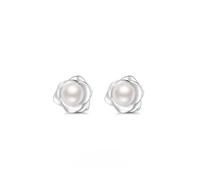 YAXUN Orecchini di perle fiore per donna in argento sterling 925 - orecchini a perno camelia e fiore di rosa con perla bianca - perfetto regalo di gioielli per donne