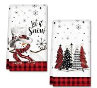 YAXZIM Asciugamani da Cucina da Plaid di Bufalo Nero Rosso,15 x 23 Inch Strofinacci da Cucina per Decorazioni Natalizie, Super Morbidi e Assorbenti,Riutilizzabili