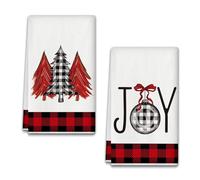 YAXZIM Asciugamani da Cucina da Plaid di Bufalo Nero Rosso,15 x 23 Inch Strofinacci da Cucina per Decorazioni Natalizie, Super Morbidi e Assorbenti,Riutilizzabili