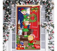 YAXZIM Decorazione Natalizie per Porta, Copertura Porta Natale, Striscione Appeso alla Porta d'Ingresso,Banner di Sfondo Foto di Natale per Decorazioni di Festa di Natale e Capodanno (Elfo)