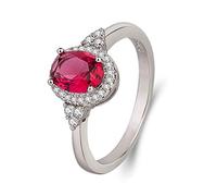 Yaya - Anello di fidanzamento da donna, placcato in argento 925, con pietra portafortuna ovale e rubino, 7 UK, Argento