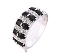 Yaya - Anello vintage in argento 925, con zirconia cubica in bianco e nero, con diamanti ovali, colore: nero onice, 6#, Argento sterling, Zirconia cubica
