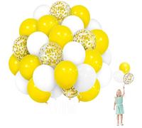 Yayafunfun Set di 60 palloncini opachi in lattice spesso 30 cm, gialli 20, bianchi 30, paillettes oro 10, palloncini per feste per baby shower, anniversari, compleanni, matrimoni e altro ancora