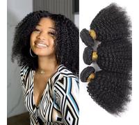 YAYAHAIR Afro Kinky Curly Bundles Human Hair 8 8 8 Inch Natural Black | Mongolian 100% Unprocessed Brazilian Remy Virgin Hair Curly Weave Hair Bundles Quick Hair Extensions for Women 300g