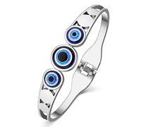 YAYAKO Bracciali Occhio di Allah del Bangle in Acciaio Inox Oro 18K Bracciali di Coppia per Donne Ragazze Bracciali di Fascino Regali (Argento Placcato)