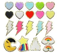 Yayatty 20 Pezzi Patch di Riparazione in Ciniglia Patch, Toppe con forma di diverso Termoadesivi e da Cucire per Abbigliamento, Zaino, Tappi, Decorare e Riparazione