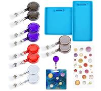 Yayatty Stampo Silicon del Badge, Stampo in Resina del Carte D'identité con 10 Pz Porta Badge Retrattile e Adesivo Riempitivo Pianeta