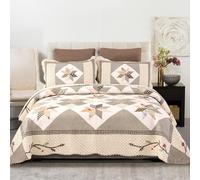 YAYIDAY YaYi - Set copripiumino con stampa, per letto matrimoniale, 100% cotone, con federe, reversibile, patchwork, trapuntato, 3 pezzi, per tutte le stagioni (stile #1)