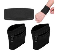YAYNO Set di 3 fasce antisudore, con fascia per la fronte e 2 braccialetti Borsa da Polso con Cerniera Fasce per Il Sudore Portafoglio da Polso per Corsa con Tasca con Cerniera per Chiavi