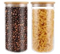 YAYODS 2 barattoli in vetro con coperchio, 1600 ml, con coperchio, ermetici, grandi, con coperchio in legno, per chicchi di caffè, spaghetti, farina, zucchero