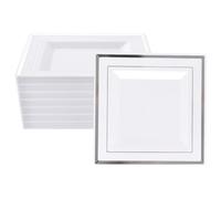 YAYODS 30 Pezzi Piatti in Plastica Riutilizzabili - 16,5 cm Piatto da Torta Bianco - Piatto Angolare con Bordo Argentato - Piccoli Piatti - Piatto da Colazione in Plastica - Set di Piatti in Plastica