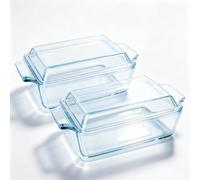 YAYODS Set di 2 pirofile in vetro con coperchio, 1000 ml, rettangolari, per | Pirofila in vetro per microonde con manici, piccola pirofila in vetro temperato per lasagne, gratin, lavabile in