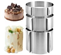 YAYODS Set di 3 Anelli per Torte Regolabili in Acciaio Inox, Altezze 5cm, 8cm, 15cm, Diametro Estensibile Ø 16-30 cm con Scala Graduata, Cerchio per Torte e Mousse Professionale, Argento