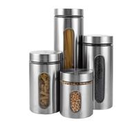 YAYODS Set di 4 contenitori per caffè, in acciaio inox, con finestrella, 4 misure, in acciaio inox, con coperchio, per caffè, tè, farina, cereali, biscotti
