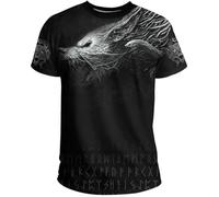 yayoitimes T-Shirt Amuleto del Lupo di Odin Fenrir - Valhalla Viking da Uomo 3D Stampato Rune Tatuaggio Manica Corta Casual - Costumi Medievali Norreni Celtici Pagani Cosplay Taglie Forti(Fenrir B,M)