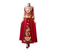 YAYREC Abito da Sposa，Vestito， Abito da Sposa Cinese in Velluto Rosso con Splendidi Top Ricamati e Gonna a Pieghe, Abito Qipao Come Abito da Sposa(Medium)