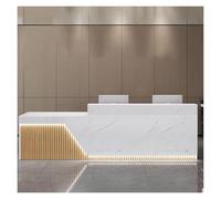 YAYREC Reception,Tavolo di Ricezione, Moderna reception con bancone for ufficio for piccole imprese e sala illuminazione delicata(White Texture+natural,140cm)
