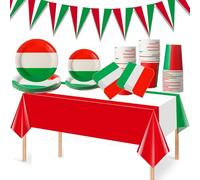 YaYuanSun Bandiera italiana Forniture per feste Set da tavola Bandiera Italia Piatti Bicchieri Tovaglioli Tovaglia Rosso Bianco e Verde Bomboniere Italia Riunione di Famiglia Cucina