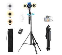 yAyusi Treppiede per Tracciamento Automatico del Viso con Luce, 360° Rotazione 180CM Selfie Stick Treppiede con Telecomando, Supporto per Fotocamera Telefono con Sensore di Movimento per Vlog/Video