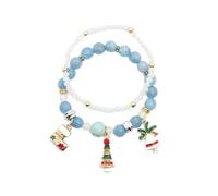 Yazilind 2Pcs Doppi Strati di Albero di Natale Bracciale Pupazzo di Neve Candy Elk Canna Campana Pendente Bracciali Vacanza Festival, Gioielli per Donna(#1)