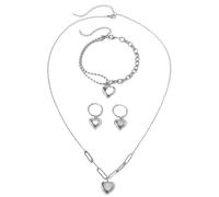 Yazilind argento/oro insieme dei monili per le donne, pendente del cuore della collana Orecchini di goccia della perla impilabile bracciali Per la promenade gioielli da sposa (Silver1)
