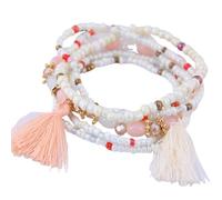 Yazilind Bianco con Perline Bracciale Elasticizzato con Crema di Nappa - Minimalista Boho Gioielli per Le Donne