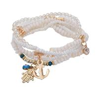 Yazilind Bianco Elastico Braccialetto di Perline con Hamsa Mano & Evil Eye & a Forma di Farfalla Ciondolo Charms - Boho Tratto Gioielli
