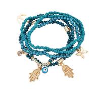 Yazilind Blu Elastico Braccialetto di Perline con Hamsa Mano & Evil Eye & a Forma di Farfalla Ciondolo Charms - Boho Tratto Gioielli