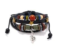 Yazilind Bracciale in Pelle PU Tessuto a Mano Musical Note Ciondolo a Forma Uomini e Donne Vintage Ethnic Style Braccialetti di Perline Gioielli a Mano (Nero)