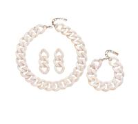 Yazilind Donna Bianco Chunky Collana Bracciale e Orecchini Set - Acrilico Dichiarazione di Link di Gioielli per la Festa, Matrimonio, Casual e Abiti