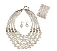 Yazilind Donna Bianco Perla Gioielli Set - Multi-Strato di Perline Collana, Bracciale e Orecchini, Eleganti Accessori da Sposa per Matrimonio, Ballo e Feste Formali