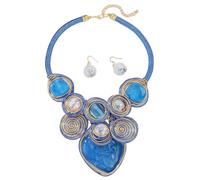 Yazilind Donna Blu Oro Collana e Orecchini Set - Artistico Spirale Bib Collana, Lega e Resina Gioielli Grosso per il Partito, Nozze, e il Dono