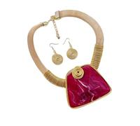 Yazilind Donna Collana e Orecchini Set - Boho Grosso Ciondolo Gioielli, Oro Design a Spirale con Resina Accento per una Festa, un Matrimonio, Casual e Abiti(Rosso)