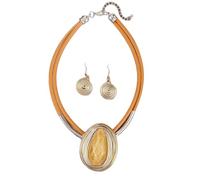 Yazilind Donna Collana e Orecchini Set - Geometrico Ciondolo Gioielli con cordoncino di Cuoio Moderno Stile Boho Accessori per Feste, Regali, e Indossare tutti i giorni(Giallo)