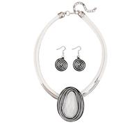 Yazilind Donna Collana e Orecchini Set - Geometrico Ciondolo Gioielli con cordoncino di Cuoio Moderno Stile Boho Accessori per Feste, Regali, e Indossare tutti i giorni(Bianco)