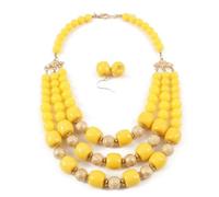 Yazilind Donna Gioielli Perline Set - Multi-Strato Chunky Collana con perle e Orecchini, colore Oro Gioielli per Feste, Matrimoni e Abiti Chic(Giallo)