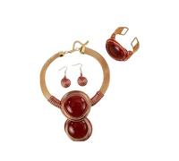 Yazilind Donna Gioielli Set - Boho Doppio Ciondolo Collana, Orecchini e Bracciale in acciaio, Suola in Resina Oro-Tono Gioielli per il Partito e Abiti Formali(Rosso1)