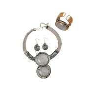 Yazilind Donna Gioielli Set - Boho Doppio Ciondolo Collana, Orecchini e Bracciale in acciaio, Suola in Resina Oro-Tono Gioielli per il Partito e Abiti Formali(Grigio)