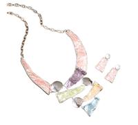 Yazilind Donna Multicolore Collana e Orecchini Set - Lega Geometriche Bib Collana, Gioielli per il Partito, Estate, di Nozze e di