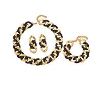 Yazilind Donna Oro Nero Chunky Collana Bracciale e Orecchini Set - Acrilico Gioielli Audaci, Catena di Collegamento per il Partito e per la Sera