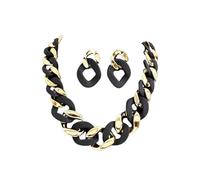 Yazilind Donna Oro Nero Chunky Collana e Orecchini Set - Bold Acrilico Link di Gioielli, Collana per la Sera, Club, e l'Usura del Partito