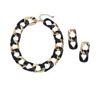 Yazilind Donna Oro Nero Chunky Collana e Orecchini Set - Moderno Dichiarazione di Link di Gioielli Audaci, Lega Collana per la Sera e l'Usura del Partito