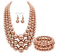 Yazilind Donna Perla Gioielli Set 3 Pezzi Strati di Perline di Collana, Bracciale e Orecchini, Elegante Dichiarazione di bigiotteria per Matrimoni, Feste e gli Eventi Formali(Champagne)