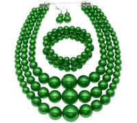 Yazilind Donna Perla Gioielli Set 3 Pezzi Strati di Perline di Collana, Bracciale e Orecchini, Elegante Dichiarazione di bigiotteria per Matrimoni, Feste e gli Eventi Formali(Verde)