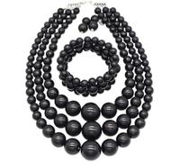 Yazilind Donna Perla Gioielli Set 3 Pezzi Strati di Perline di Collana, Bracciale e Orecchini, Elegante Dichiarazione di bigiotteria per Matrimoni, Feste e gli Eventi Formali(Nero)